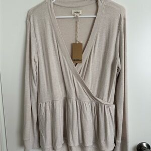 UpWest Beige Long Sleeve Wrap Blouse